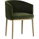 Cornella Dining Arm Chair in Forest Green Fabric & Brass